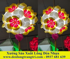 Lồng Đèn Nhựa Tú Cầu Hoa Mai- Hoa Đào 2 Bông  33cm