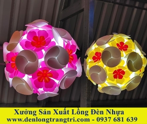 Lồng Đèn Nhựa Tú Cầu Hoa Mai- Hoa Đào 3 Bông 30cm