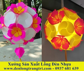 Lồng Đèn Nhựa Tú Cầu Hoa Mai- Hoa Đào 2 Bông 24cm